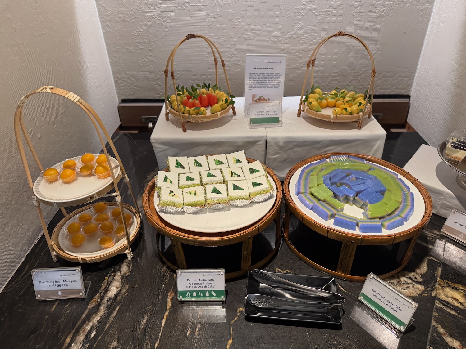 a table with baskets of food