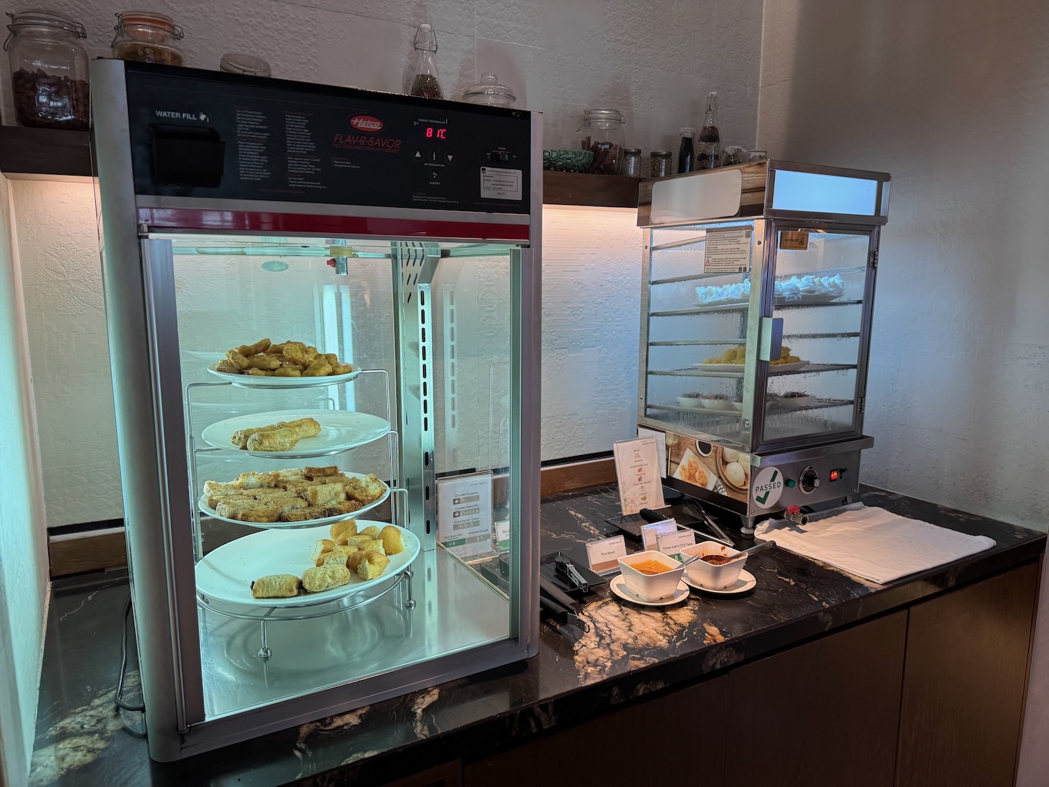 a food in a glass case