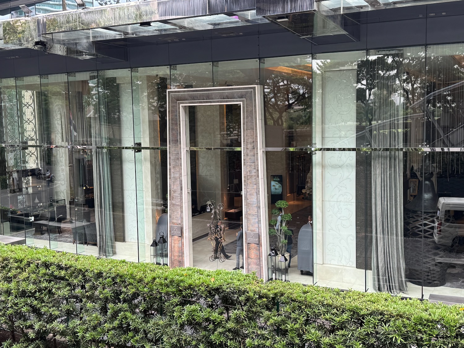 a glass building with a door