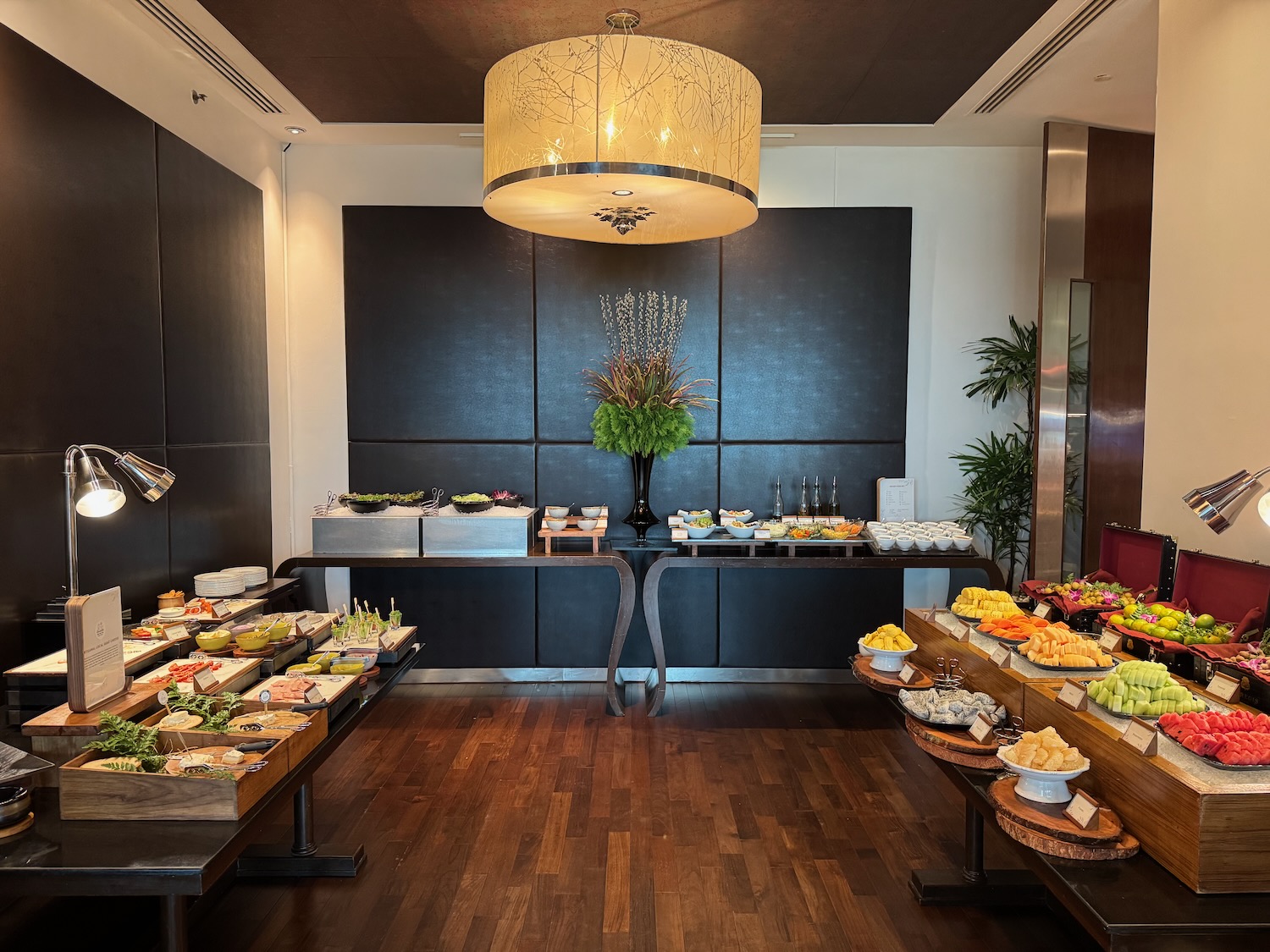 a buffet table with food on it