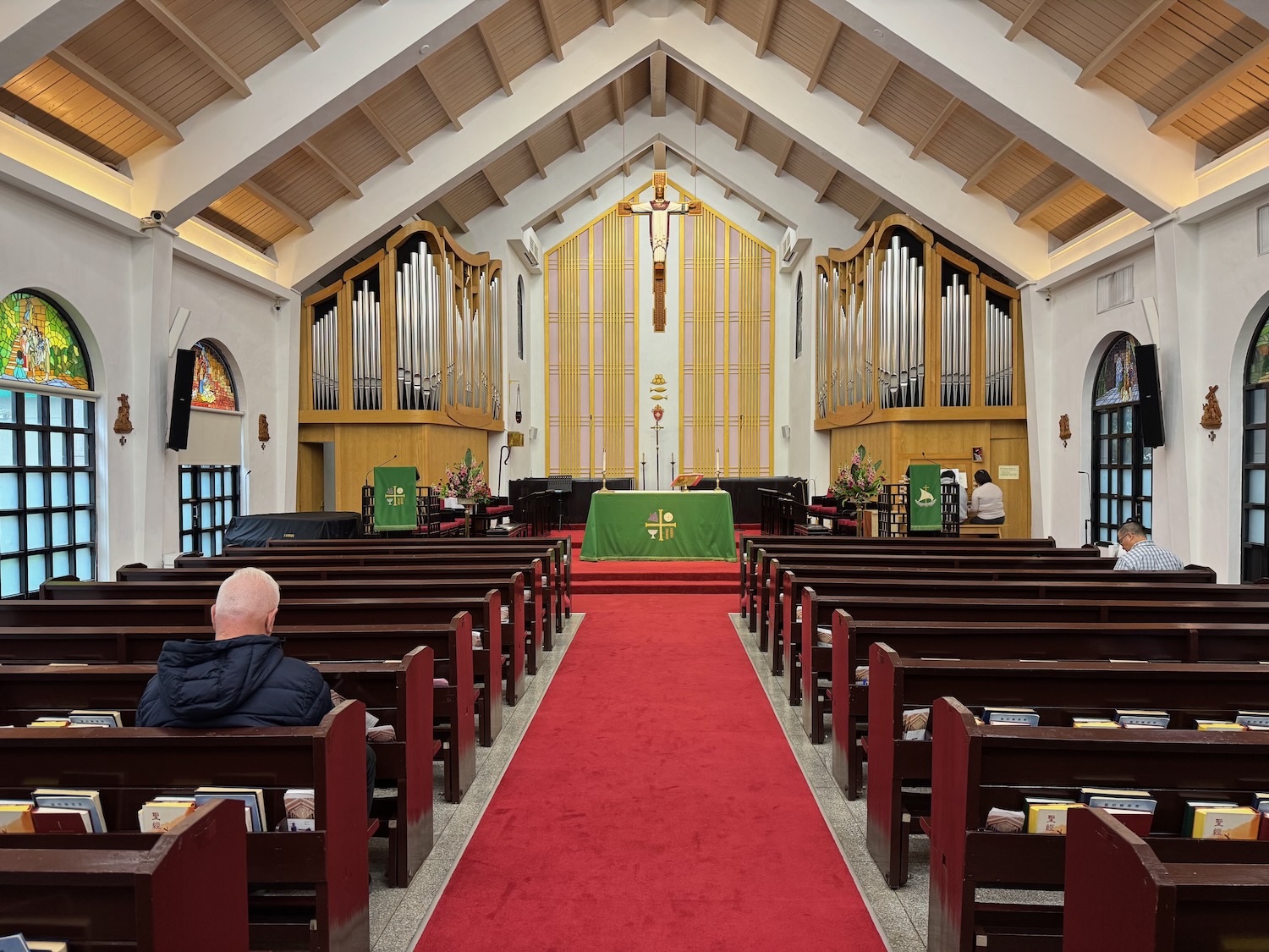 a man sitting in a church
