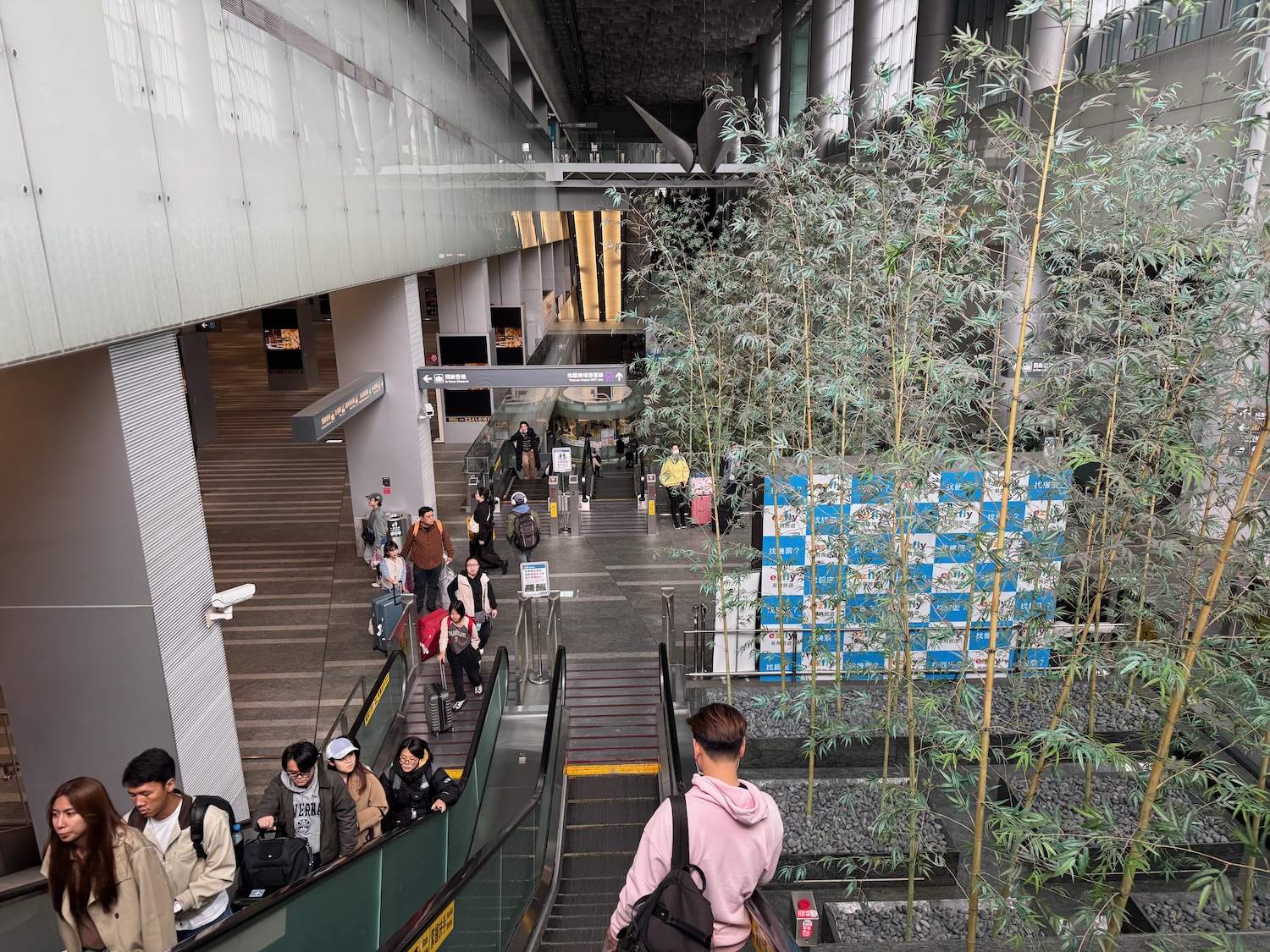 a group of people walking down a staircase