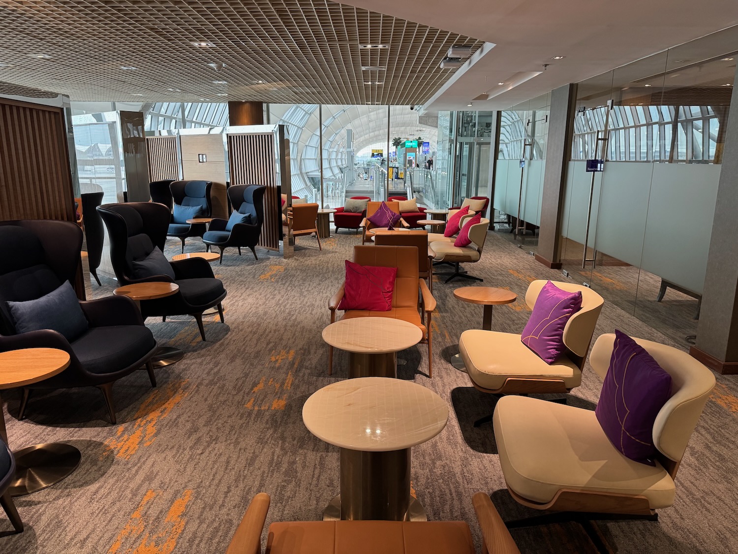 a room with chairs and tables