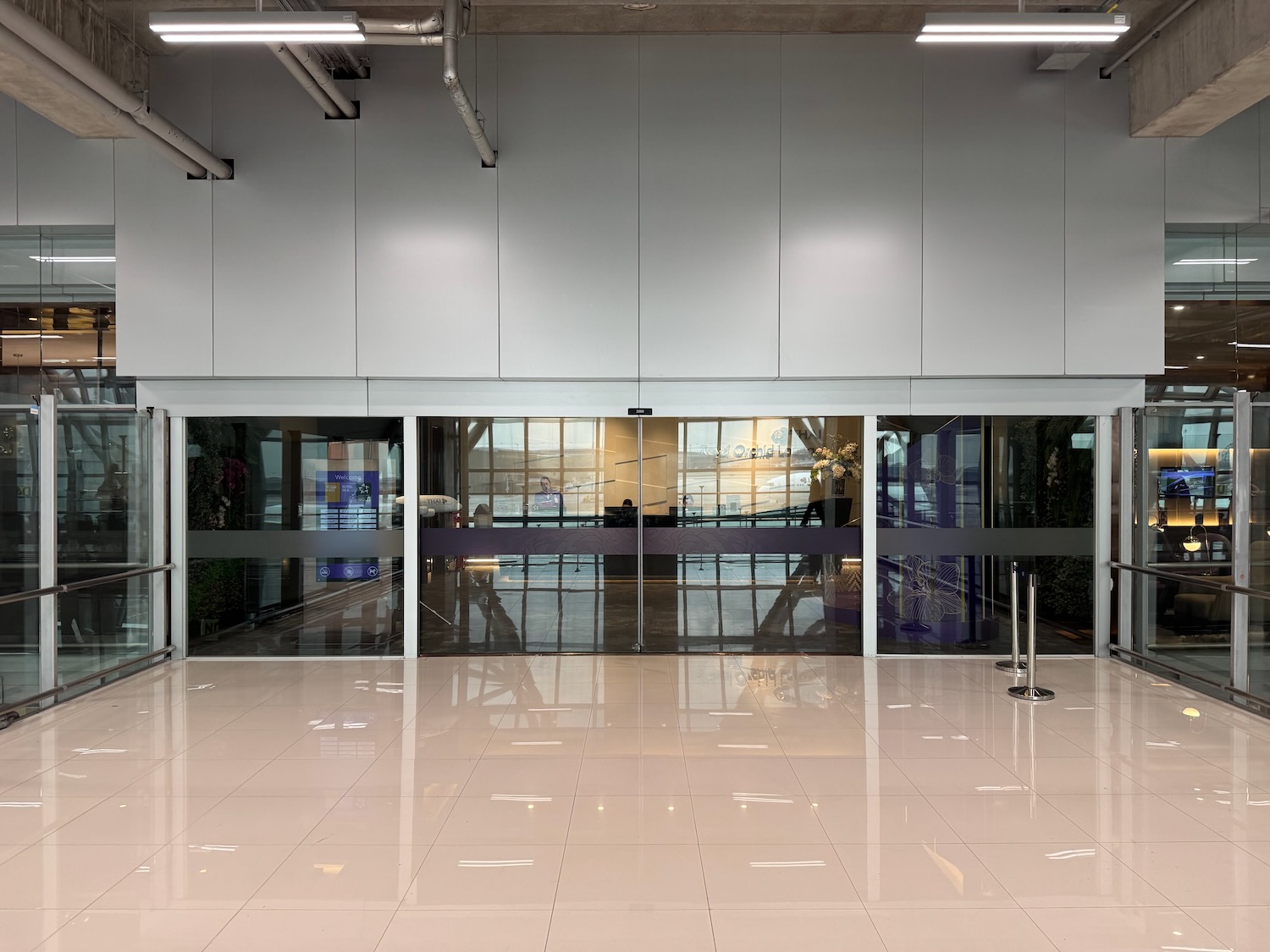 a large glass door in a building