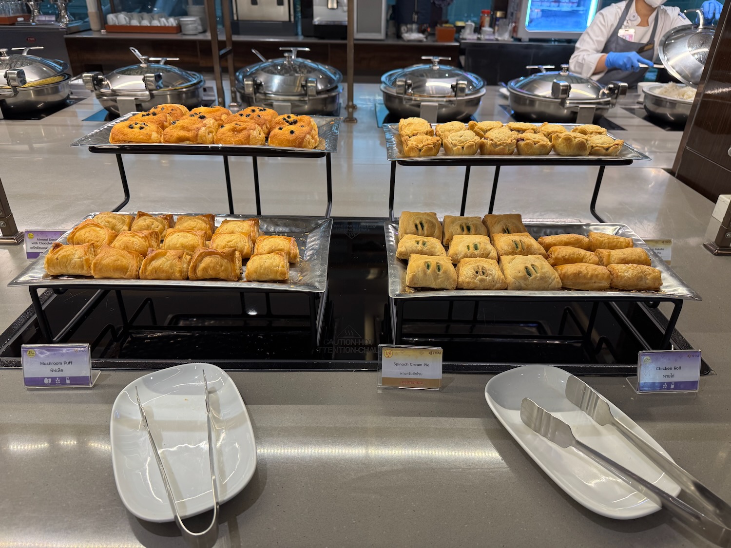 a trays of pastries on a counter