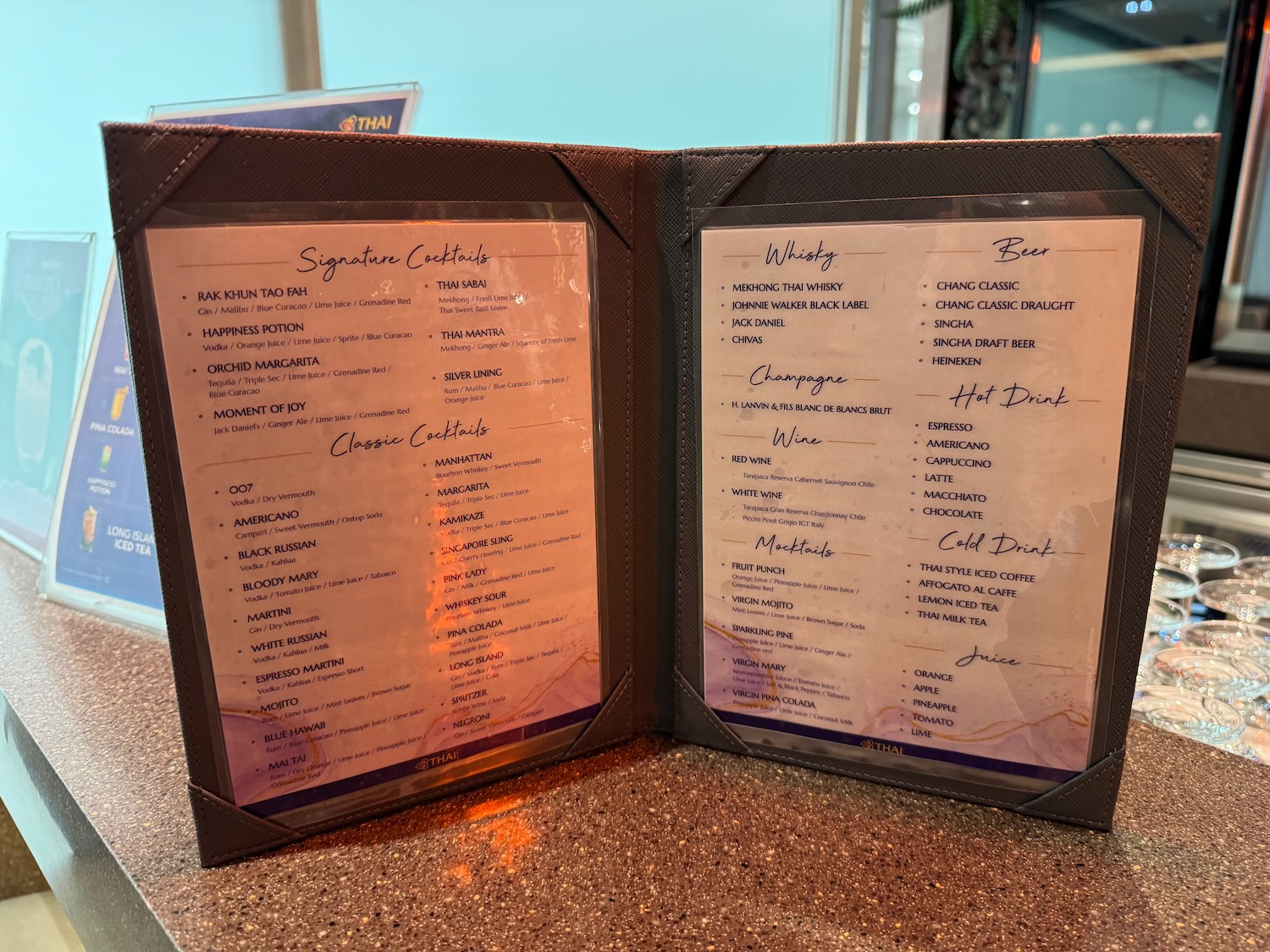 a menu on a counter