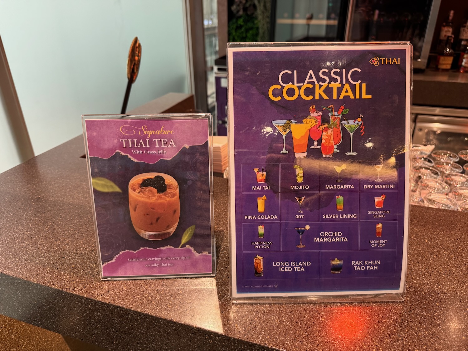 a menu on a counter