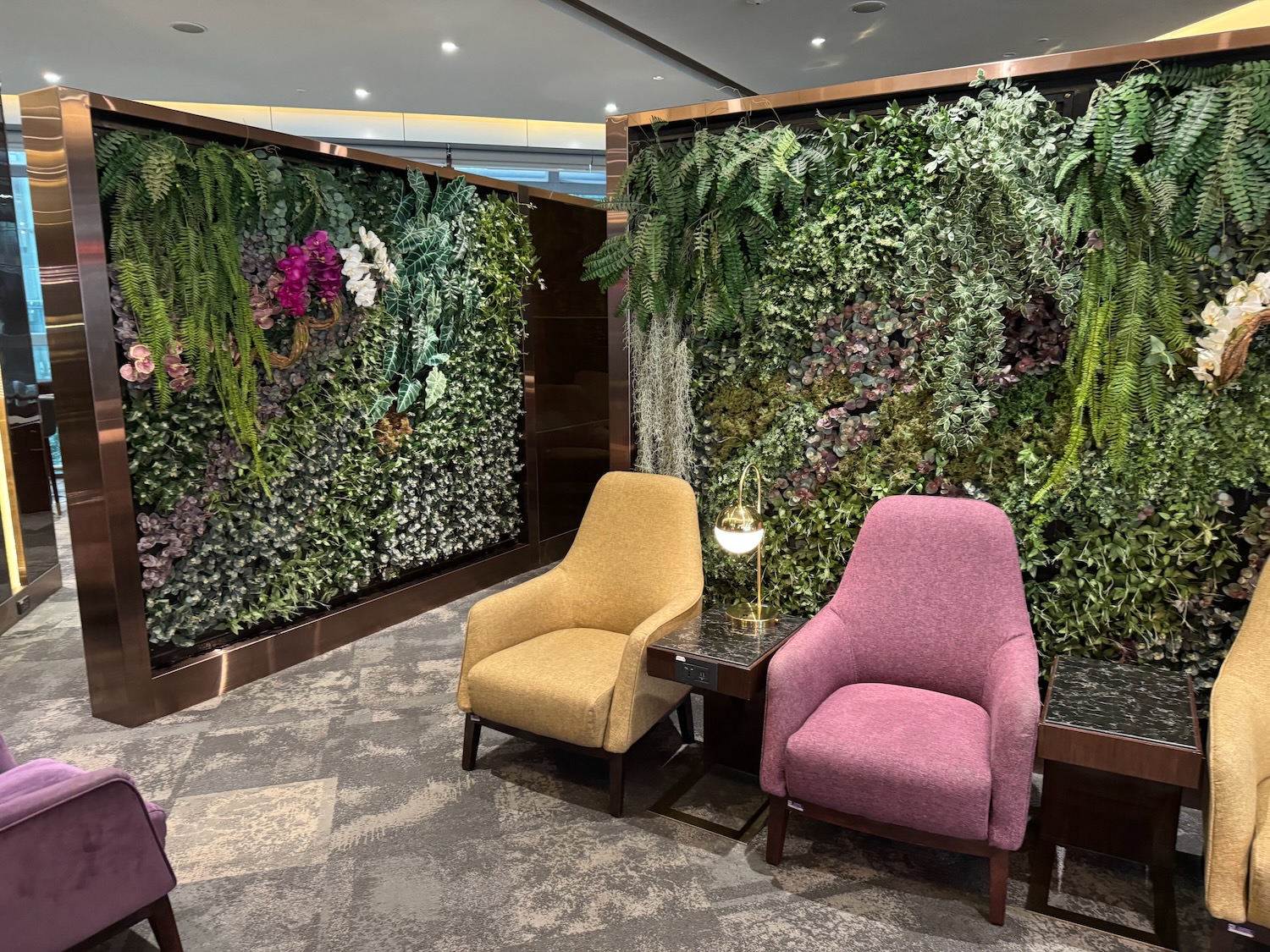 a room with plants and chairs