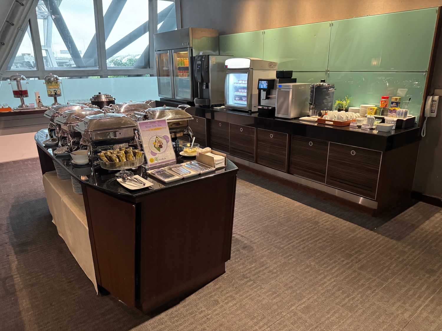 a buffet table with food on it
