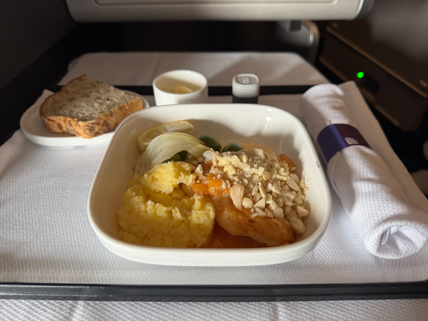 a plate of food on a tray