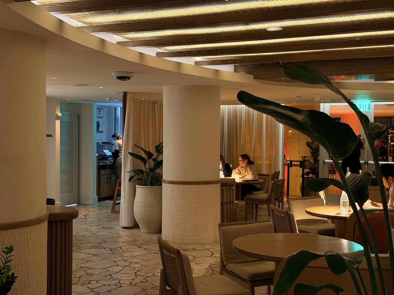 andaz miami beach review lobby columns hanging plants