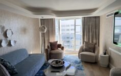 andaz miami beach review two bedroom suite living room blue sofa