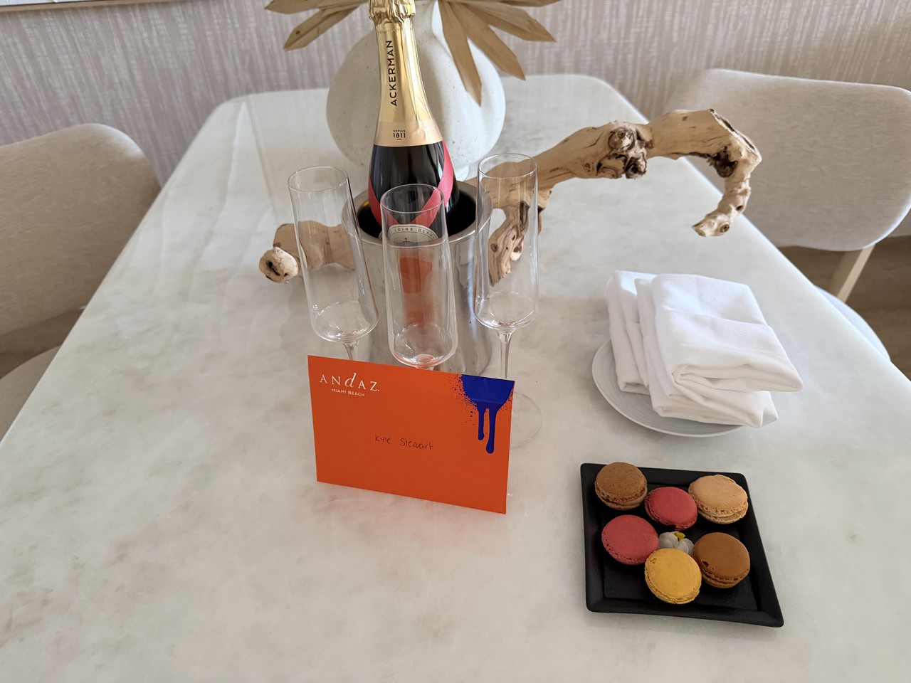 andaz miami beach review two bedroom suite welcome amenity champagne macarons