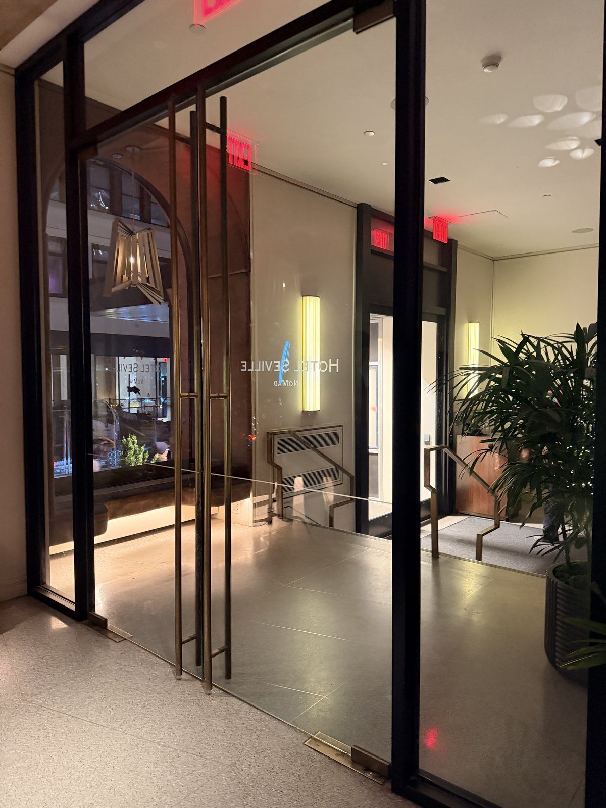Lobby entrance doors at Hotel Seville Nomad