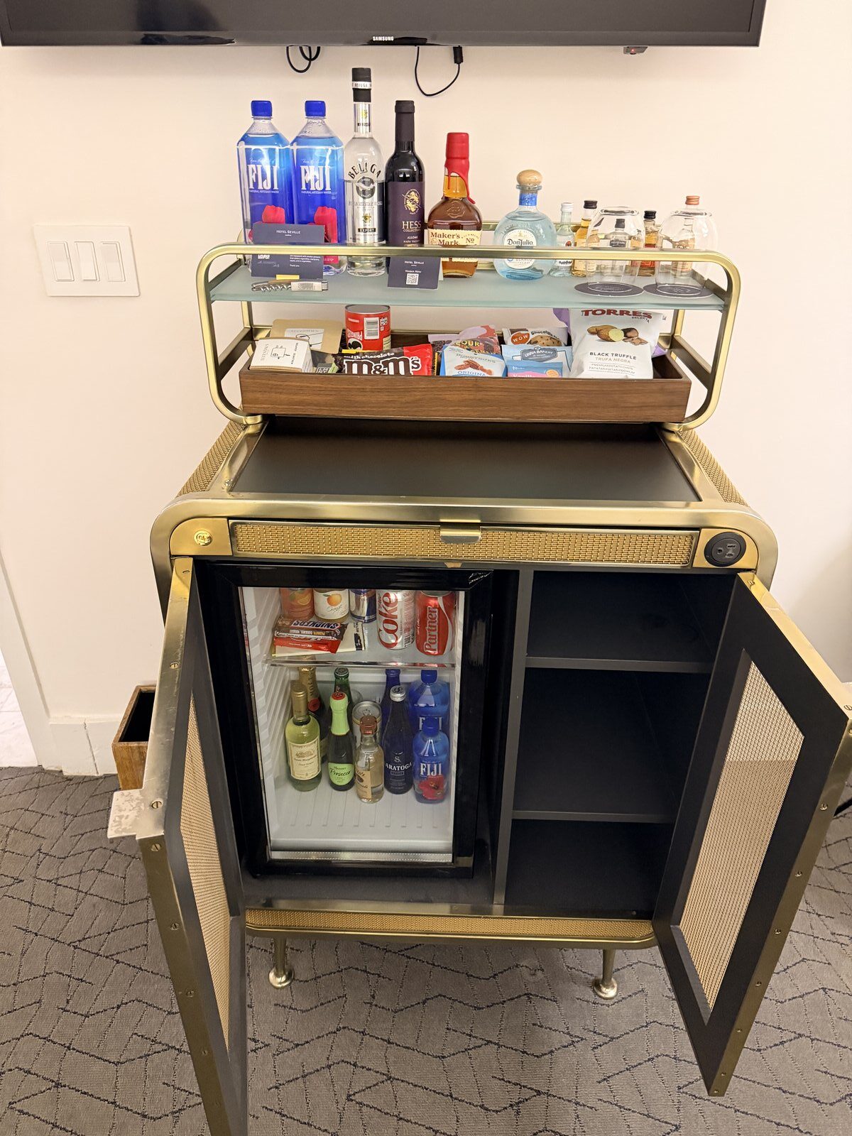 Queen deluxe minibar fridge at Hotel Seville Nomad