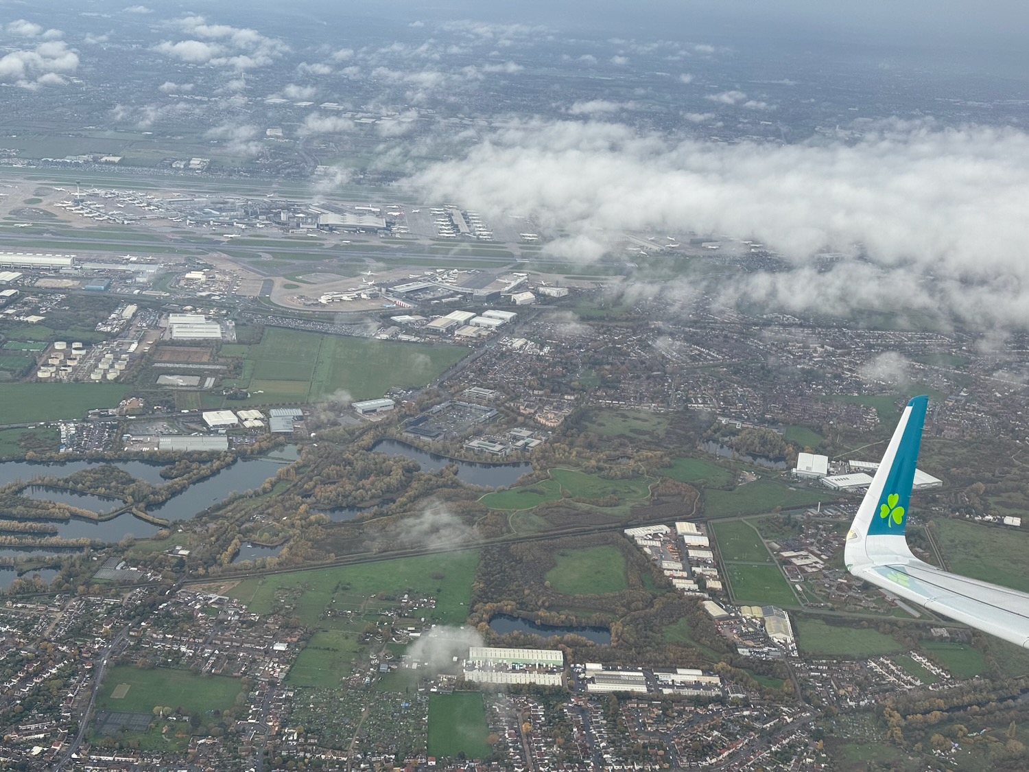 an airplane wing in the air