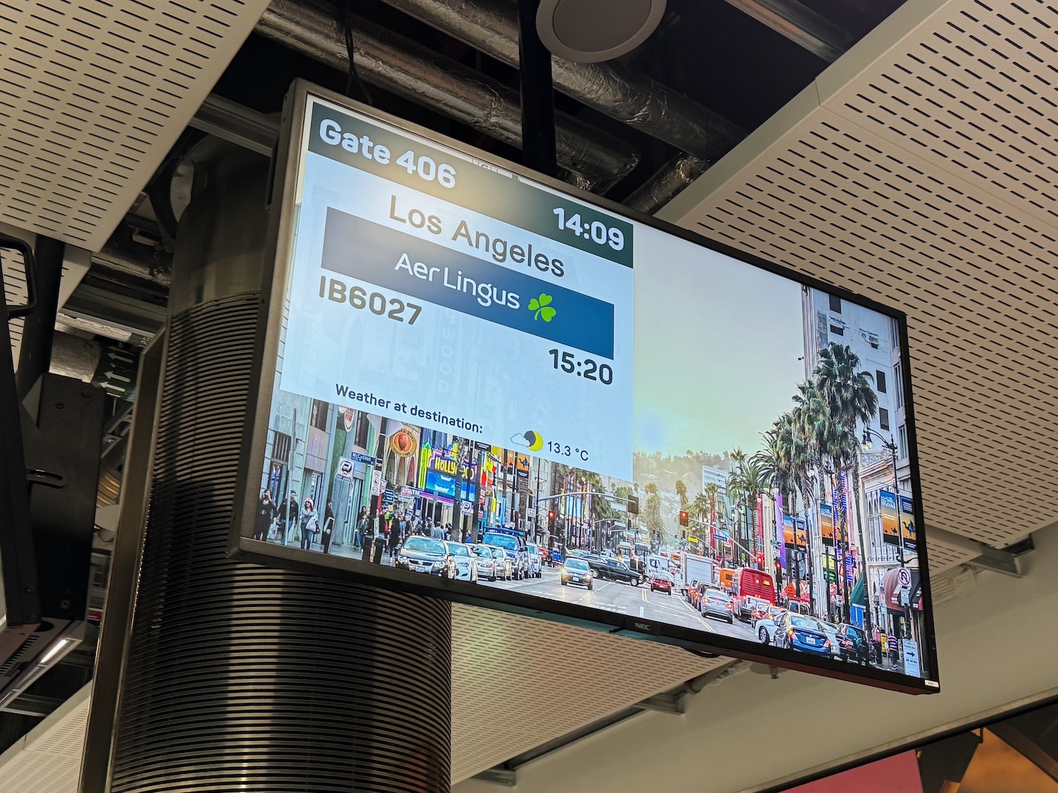 a screen with a picture of a city