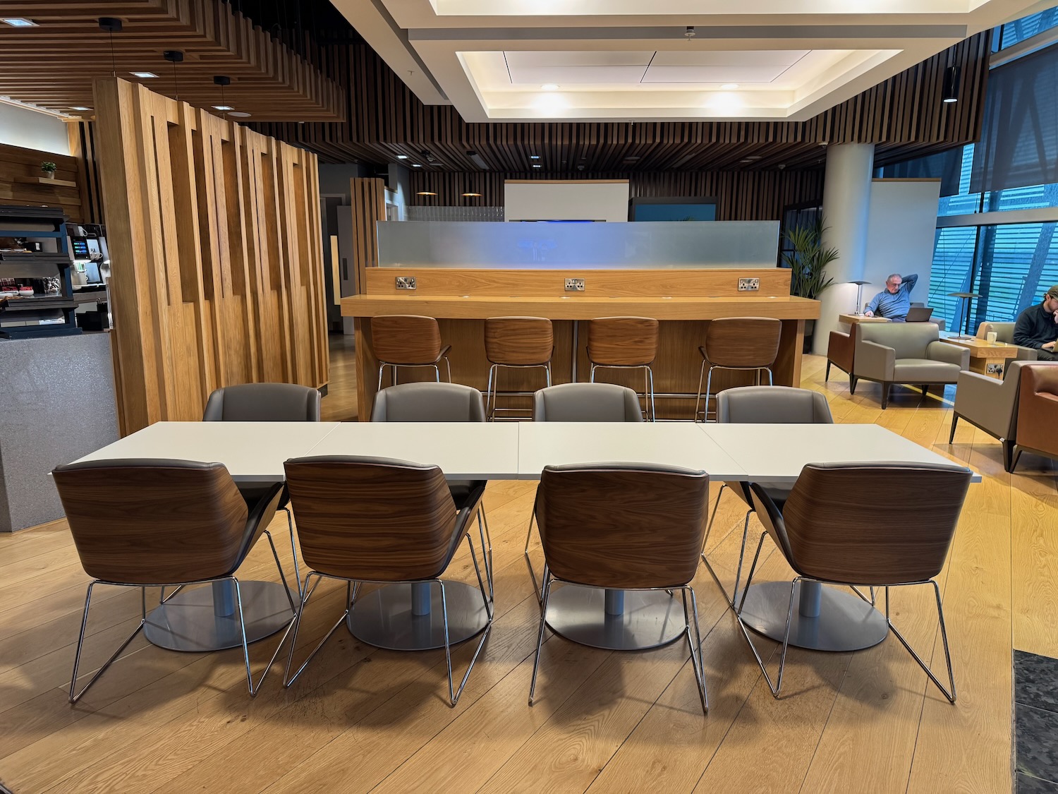 a room with a table and chairs