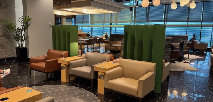 a room with chairs and tables