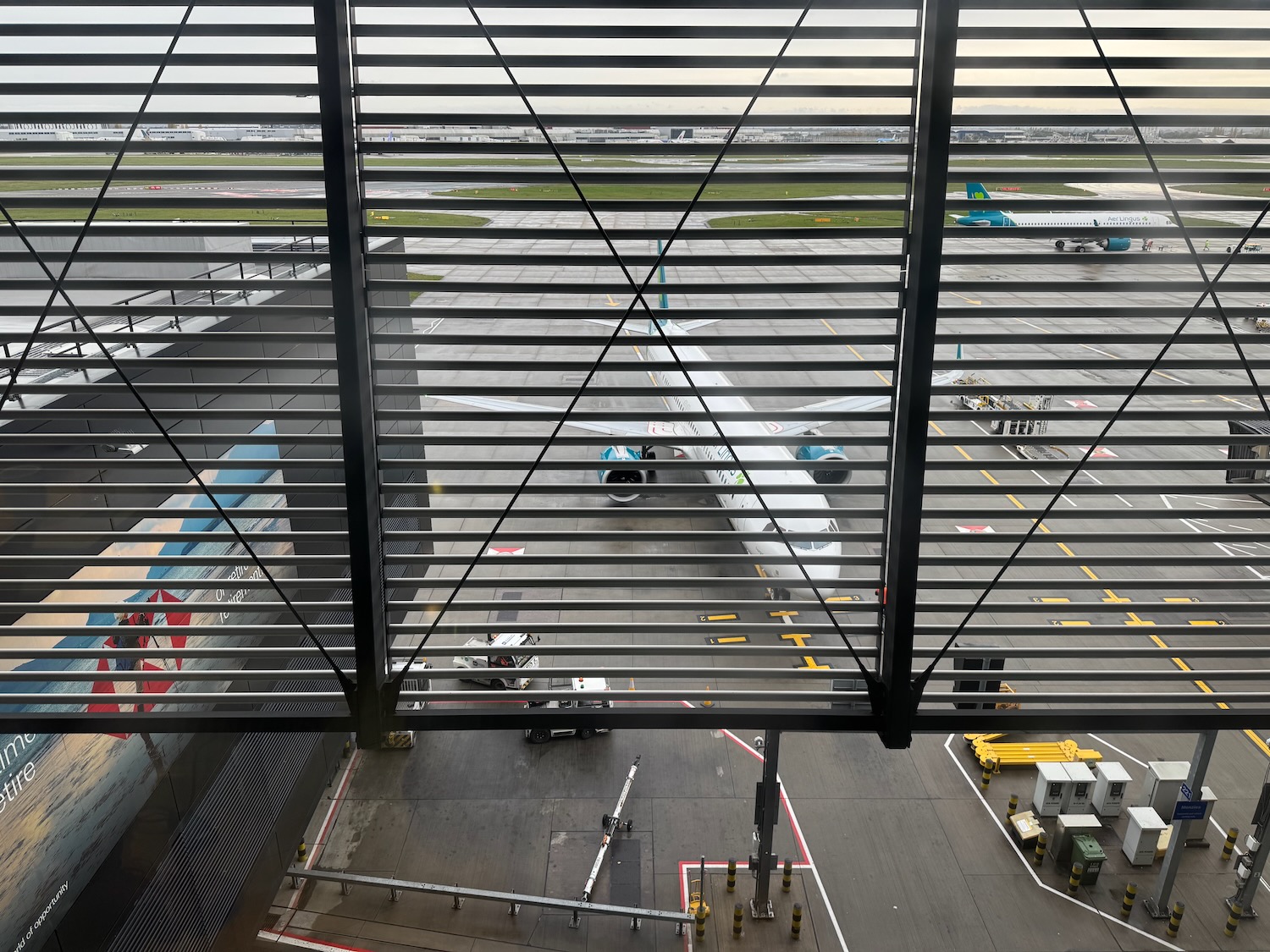 an airport with a window blind