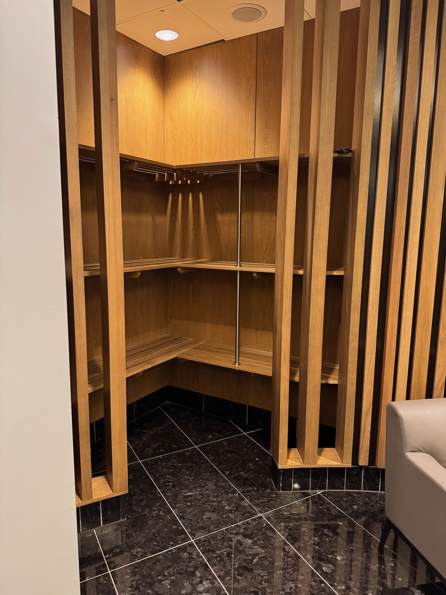a wooden shelves in a room