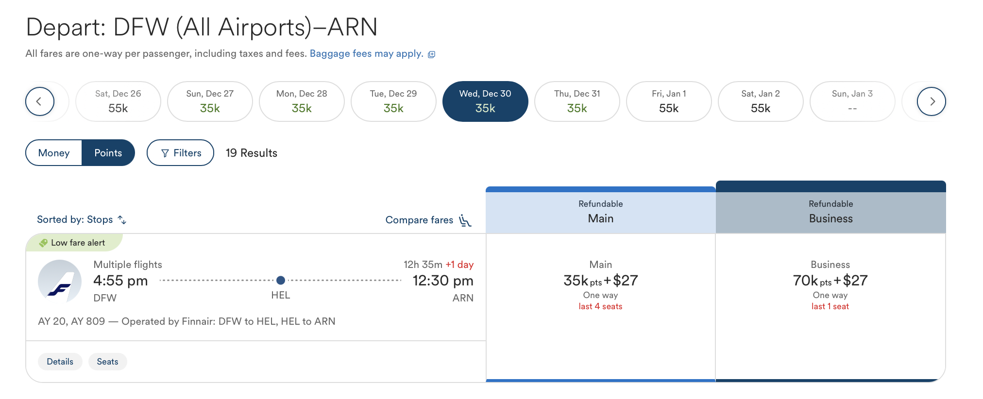 a screenshot of a flight schedule
