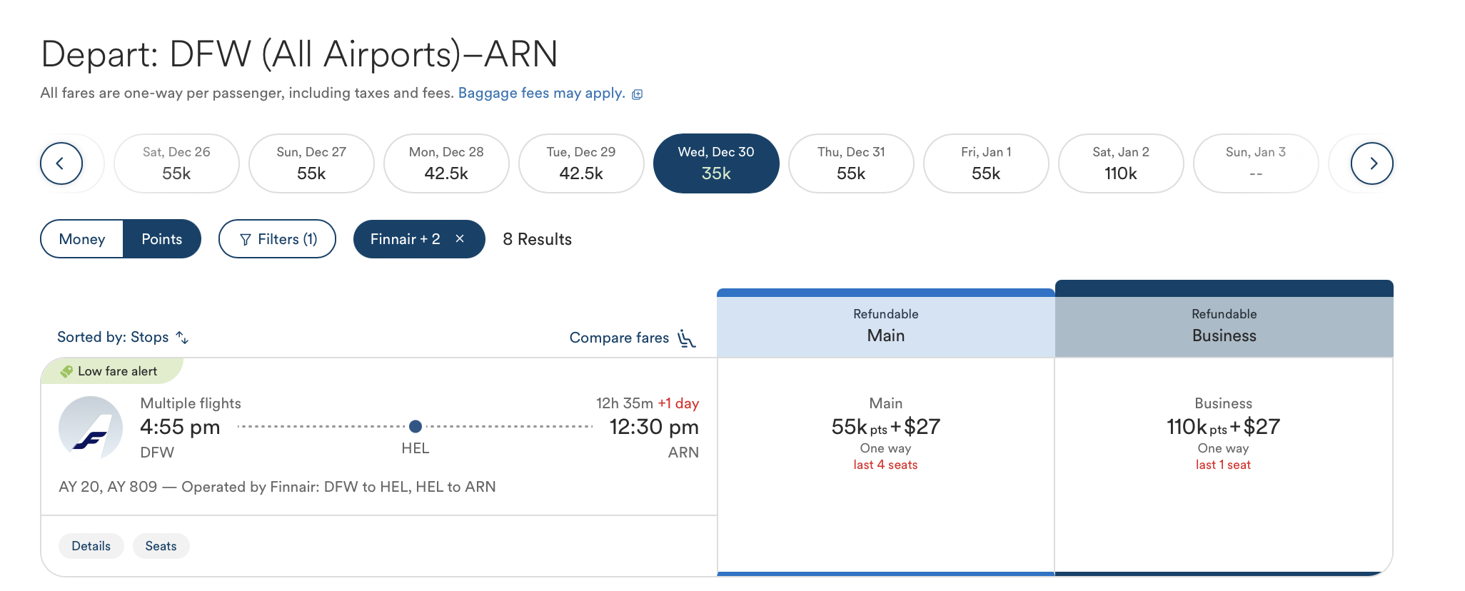 a screenshot of a flight schedule