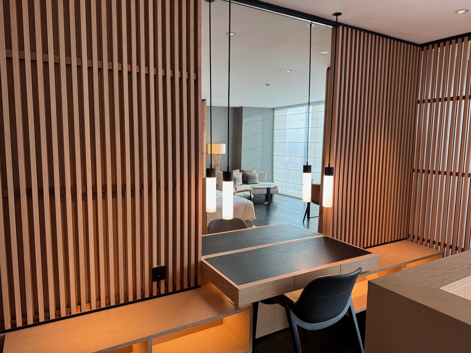 a desk and chair in a room