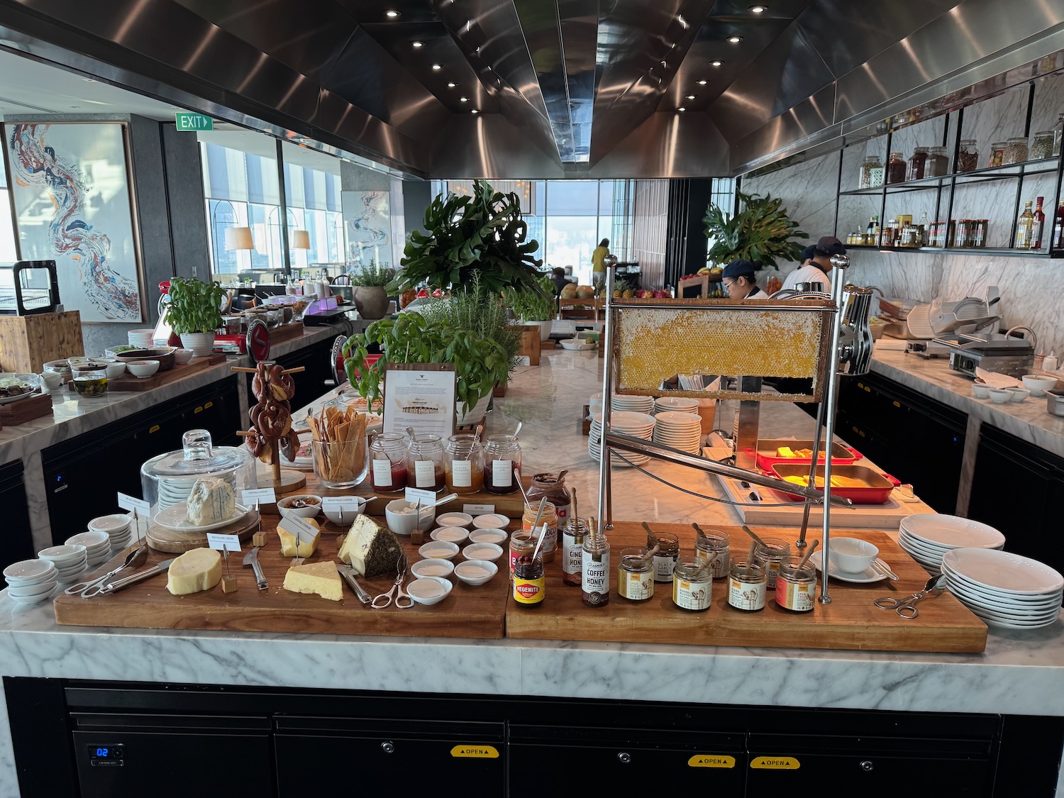 a counter with food on it