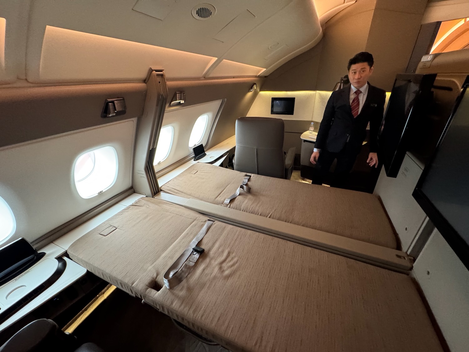 a man standing in an airplane