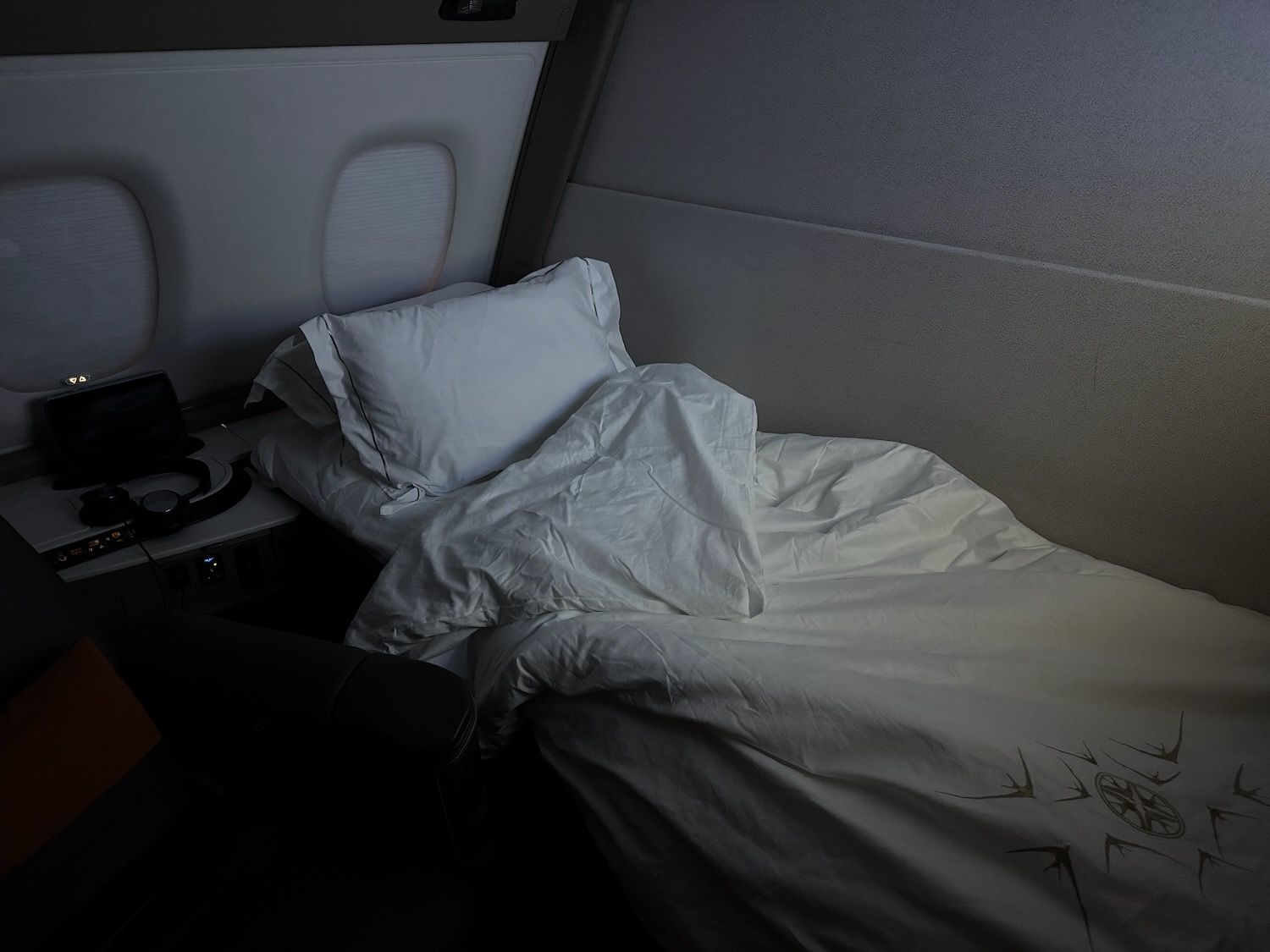 a bed with a pillow and a blanket