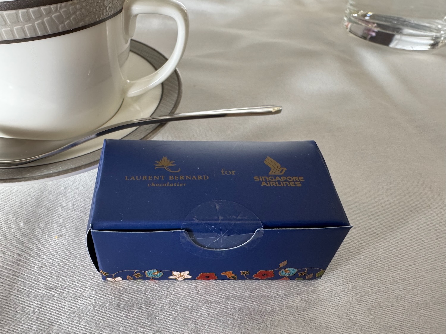 a blue box with a design on it