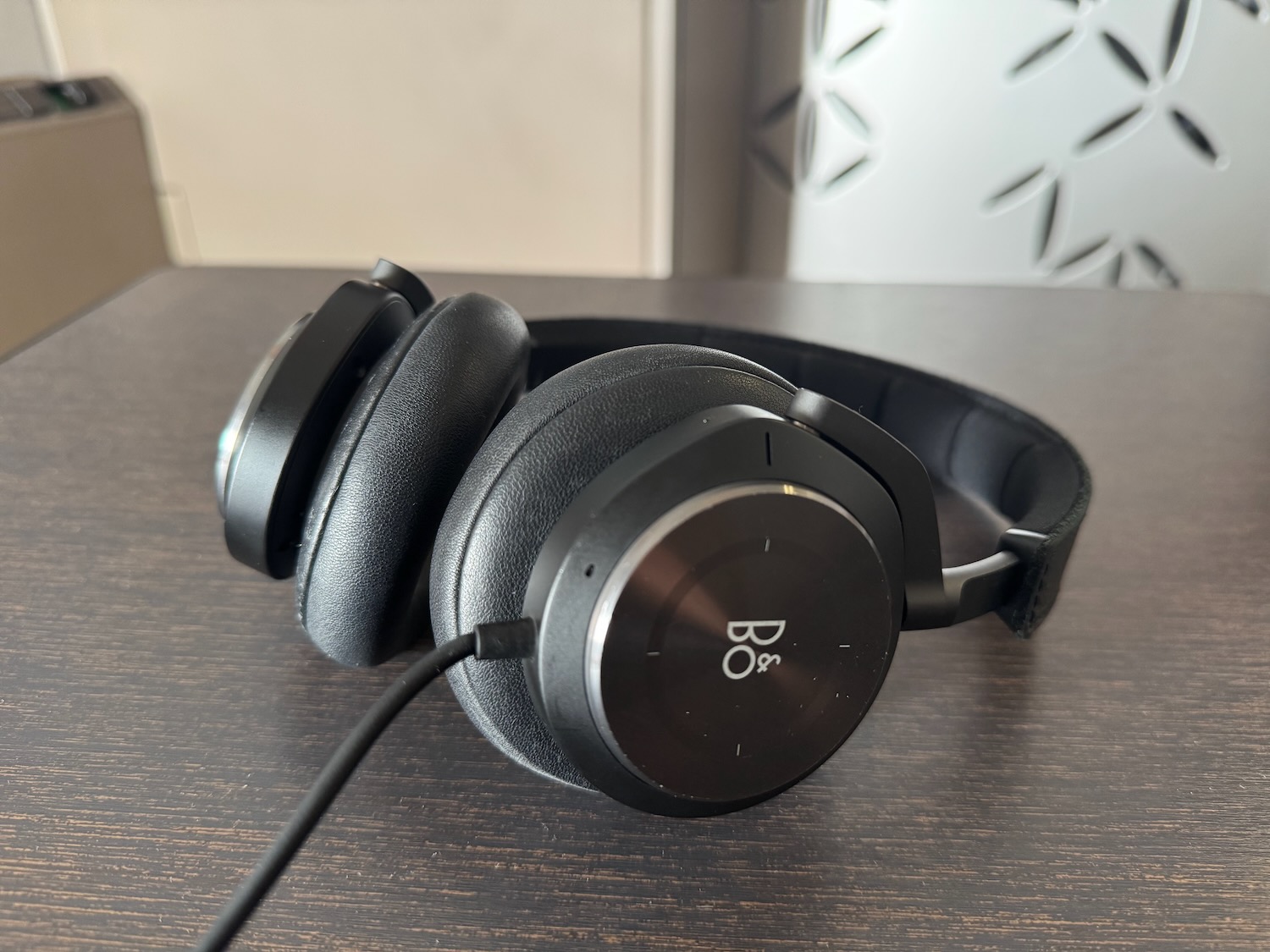 a black headphones on a table