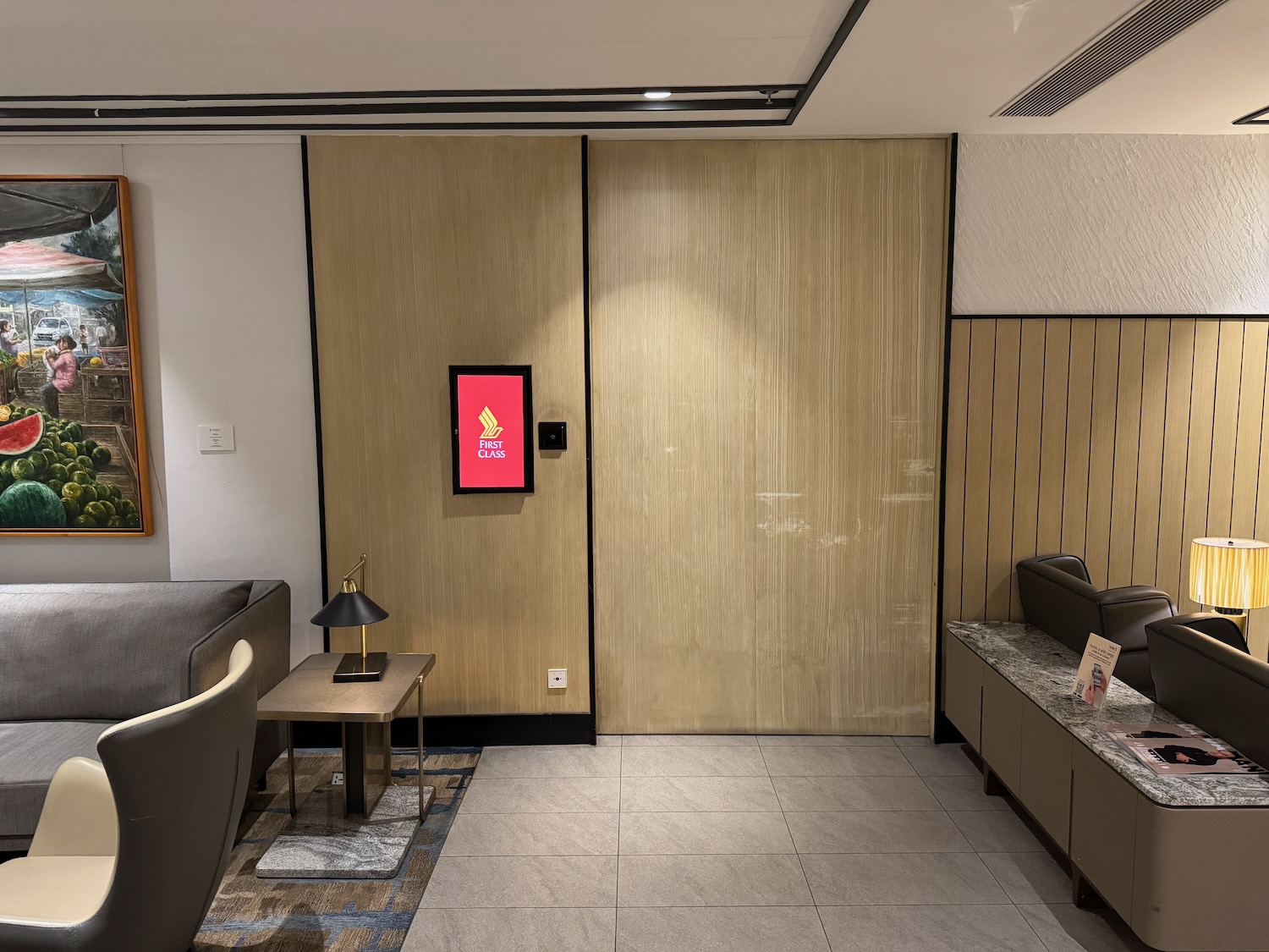 a room with a door and a couch