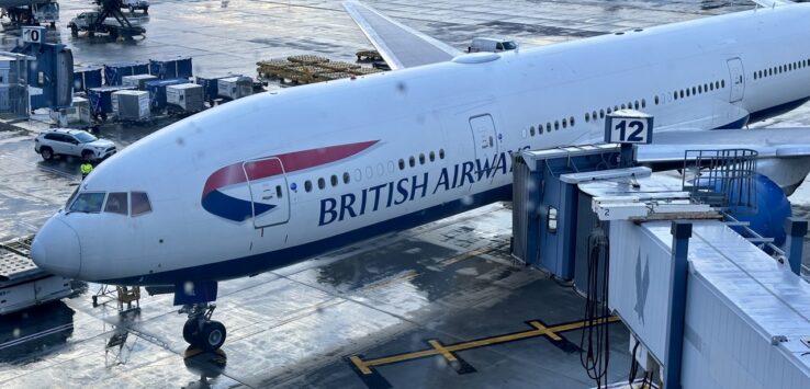 British Airways Boeing 777-300ER at gate in New York JFK close up