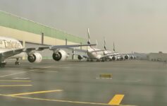 Emirates Airbus A380s stacked