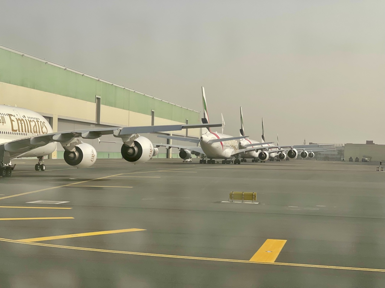 Emirates Airbus A380s stacked